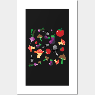 Mushrooms and Veggies Pattern Print Posters and Art